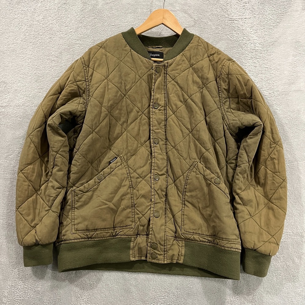 Brixton Quilted Bomber Jacket Men's Large Green Military Y2K 90s Gorpcore
